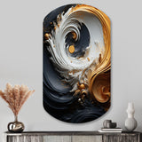 Liquid Gold Black And White Swirling Magic - Asymmetric Metal Wall Art