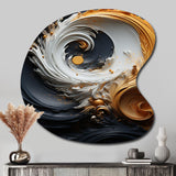 Liquid Gold Black And White Swirling Magic - Asymmetric Metal Wall Art