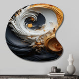 Liquid Gold Black And White Swirling Magic - Asymmetric Metal Wall Art