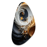 Liquid Gold Black And White Swirling Magic - Asymmetric Metal Wall Art