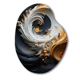 Liquid Gold Black And White Swirling Magic - Asymmetric Metal Wall Art