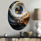 Liquid Gold Black And White Swirling Magic - Asymmetric Metal Wall Art