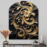 Golden Ornament Pattern On Black III - Asymmetric Metal Wall Art