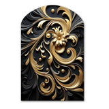 Golden Ornament Pattern On Black III - Asymmetric Metal Wall Art