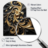 Golden Ornament Pattern On Black III - Asymmetric Metal Wall Art