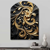 Golden Ornament Pattern On Black III - Asymmetric Metal Wall Art