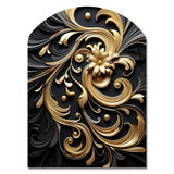 Golden Ornament Pattern On Black III - Asymmetric Metal Wall Art