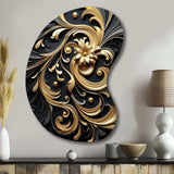 Golden Ornament Pattern On Black III - Asymmetric Metal Wall Art