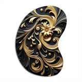 Golden Ornament Pattern On Black III - Asymmetric Metal Wall Art