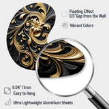 Golden Ornament Pattern On Black III - Asymmetric Metal Wall Art