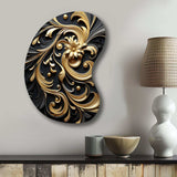 Golden Ornament Pattern On Black III - Asymmetric Metal Wall Art