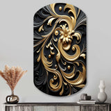 Golden Ornament Pattern On Black III - Asymmetric Metal Wall Art