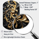 Golden Ornament Pattern On Black III - Asymmetric Metal Wall Art