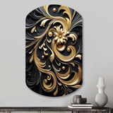 Golden Ornament Pattern On Black III - Asymmetric Metal Wall Art