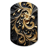 Golden Ornament Pattern On Black III - Asymmetric Metal Wall Art