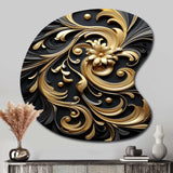 Golden Ornament Pattern On Black III - Asymmetric Metal Wall Art