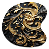 Golden Ornament Pattern On Black III - Asymmetric Metal Wall Art