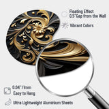 Golden Ornament Pattern On Black III - Asymmetric Metal Wall Art