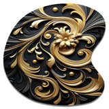 Golden Ornament Pattern On Black III - Asymmetric Metal Wall Art