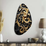 Golden Ornament Pattern On Black III - Asymmetric Metal Wall Art