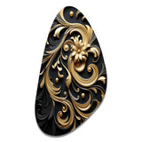 Golden Ornament Pattern On Black III - Asymmetric Metal Wall Art