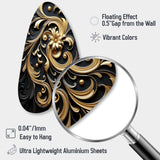 Golden Ornament Pattern On Black III - Asymmetric Metal Wall Art