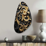 Golden Ornament Pattern On Black III - Asymmetric Metal Wall Art