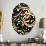 Golden Ornament Pattern On Black III - Asymmetric Metal Wall Art