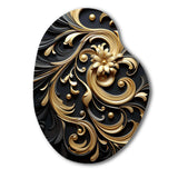 Golden Ornament Pattern On Black III - Asymmetric Metal Wall Art