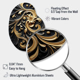 Golden Ornament Pattern On Black III - Asymmetric Metal Wall Art