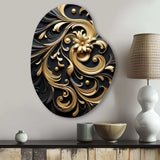 Golden Ornament Pattern On Black III - Asymmetric Metal Wall Art