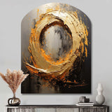 Spiral Vintage Gold Painting On Black I - Asymmetric Metal Wall Art