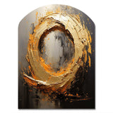 Spiral Vintage Gold Painting On Black I - Asymmetric Metal Wall Art