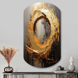 Spiral Vintage Gold Painting On Black I - Asymmetric Metal Wall Art