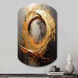 Spiral Vintage Gold Painting On Black I - Asymmetric Metal Wall Art