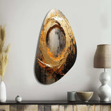 Spiral Vintage Gold Painting On Black I - Asymmetric Metal Wall Art