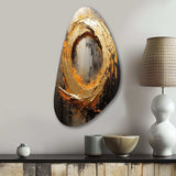 Spiral Vintage Gold Painting On Black I - Asymmetric Metal Wall Art