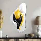 Liquid Minimal Abstract In Black Yellow White I - Asymmetric Metal Wall Art