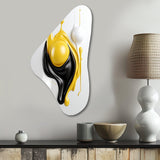 Liquid Minimal Abstract In Black Yellow White I - Asymmetric Metal Wall Art