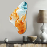 Bright Orange And Turquoise Liquid Ink Art I - Asymmetric Metal Wall Art