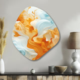 Bright Orange And Turquoise Liquid Ink Art I - Asymmetric Metal Wall Art