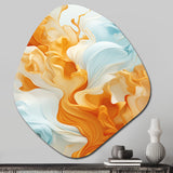 Bright Orange And Turquoise Liquid Ink Art I - Asymmetric Metal Wall Art