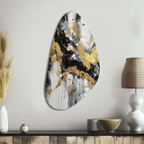 River Happiness Abstract Gold Black White I - Asymmetric Metal Wall Art