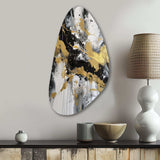 River Happiness Abstract Gold Black White I - Asymmetric Metal Wall Art