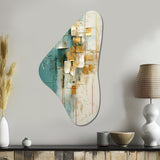 California Sunshine Retro Abstract Gold Teal - Asymmetric Metal Wall Art