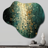 Celebration Of Possiblity Retro Gold Dark Teal I - Asymmetric Metal Wall Art