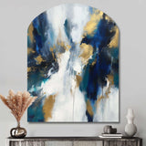 Indigo Awakening Abstract In Blue And Gold - Asymmetric Metal Wall Art