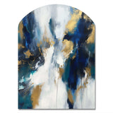 Indigo Awakening Abstract In Blue And Gold - Asymmetric Metal Wall Art