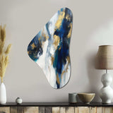 Indigo Awakening Abstract In Blue And Gold - Asymmetric Metal Wall Art