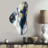 Indigo Awakening Abstract In Blue And Gold - Asymmetric Metal Wall Art